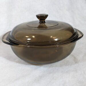 Vintage Pyrex Smoked Glass 1.5L Casserole Dish With Matching Lid